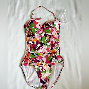 NWT Anne Cole One Piece Sun Blossom Bandeau Swimsuit Size Small